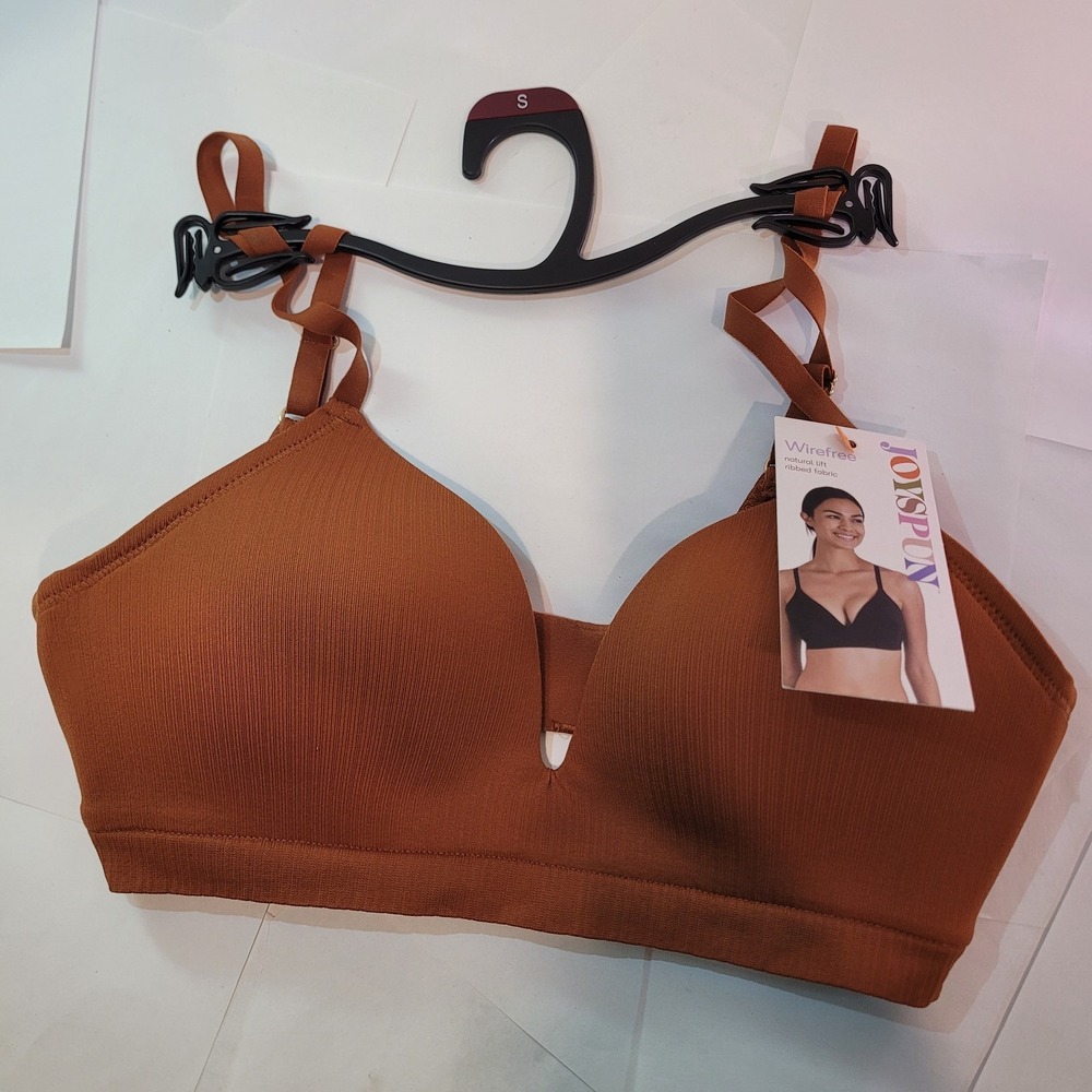 Joyspun Women's Wirefree Natural Lift Bra Rust Brown Ribbed Knit‎ Size S Small